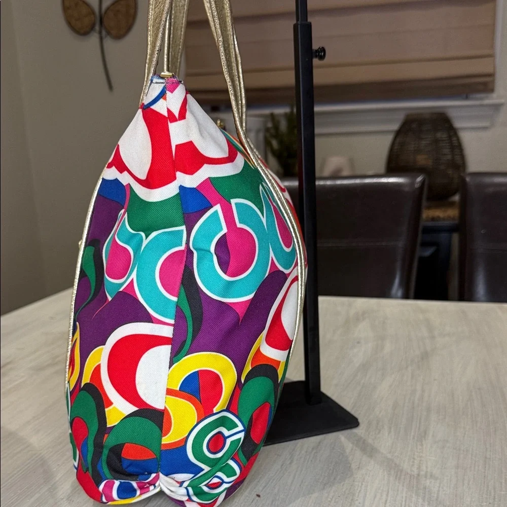 Coach Poppy Graffiti Glam C Multicolor Tote with Gold Handles EUC